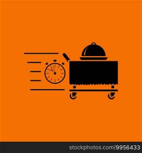 Fast Room Service Icon. Black on Orange Background. Vector Illustration.
