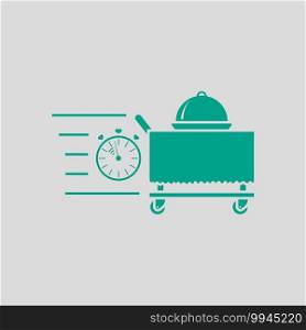 Fast Room Service Icon. Green on Gray Background. Vector Illustration.