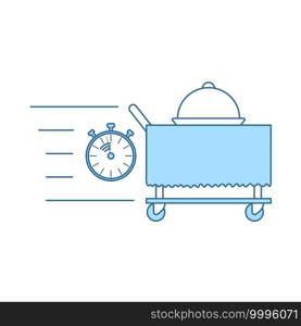 Fast Room Service Icon. Thin Line With Blue Fill Design. Vector Illustration.