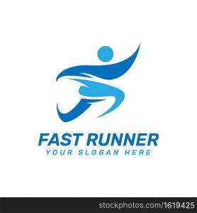 Fast Runner Logo Design with Blue People with Running Pose Concept.