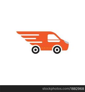 Fast shipping delivery truck flat vector icon