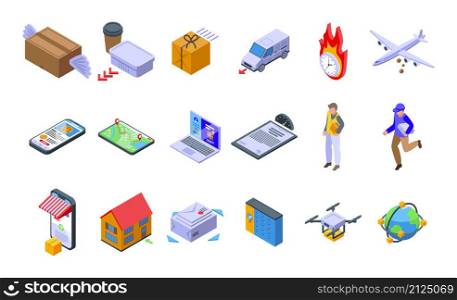 Fast shipping icons set isometric vector. Business car. Cargo courier. Fast shipping icons set isometric vector. Business car