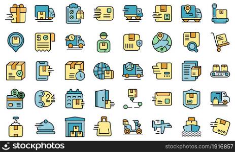 Fast shipping icons set outline vector. Car business. Cargo courier. Fast shipping icons set line color vector