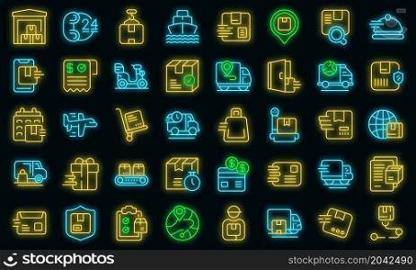 Fast shipping icons set outline vector. Car business. Cargo courier. Fast shipping icons set vector neon