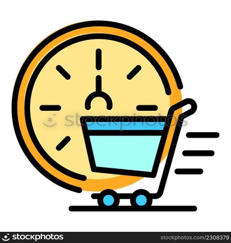 Fast shop cart delivery icon. Outline fast shop cart delivery vector icon color flat isolated. Fast shop cart delivery icon color outline vector