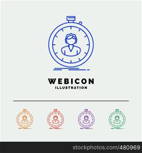 fast, speed, stopwatch, timer, girl 5 Color Line Web Icon Template isolated on white. Vector illustration. Vector EPS10 Abstract Template background