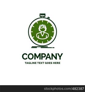 fast, speed, stopwatch, timer, girl Flat Business Logo template. Creative Green Brand Name Design.