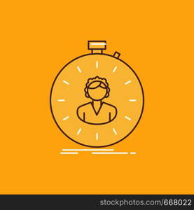 fast, speed, stopwatch, timer, girl Flat Line Filled Icon. Beautiful Logo button over yellow background for UI and UX, website or mobile application. Vector EPS10 Abstract Template background