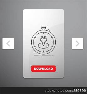 fast, speed, stopwatch, timer, girl Line Icon in Carousal Pagination Slider Design & Red Download Button