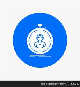 fast, speed, stopwatch, timer, girl White Glyph Icon in Circle. Vector Button illustration