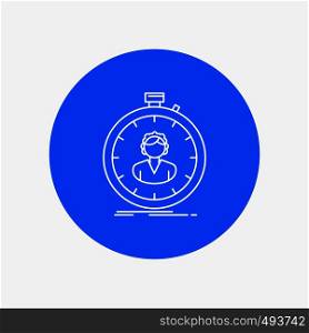 fast, speed, stopwatch, timer, girl White Line Icon in Circle background. vector icon illustration. Vector EPS10 Abstract Template background