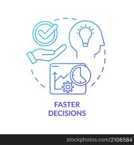 Faster decisions blue gradient concept icon. Risks and consequences assessment abstract idea thin line illustration. Business tool. Isolated outline drawing. Roboto-Medium, Myriad Pro-Bold fonts used. Faster decisions blue gradient concept icon