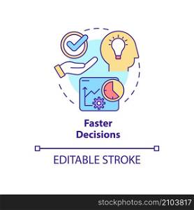 Faster decisions concept icon. Business tool benefit abstract idea thin line illustration. Improve decision making. Isolated outline drawing. Editable stroke. Roboto-Medium, Myriad Pro-Bold fonts used. Faster decisions concept icon