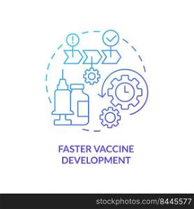 Faster vaccine development blue gradient concept icon. Rapid injection design. Pandemic prevention abstract idea thin line illustration. Isolated outline drawing. Myriad Pro-Bold fonts used. Faster vaccine development blue gradient concept icon