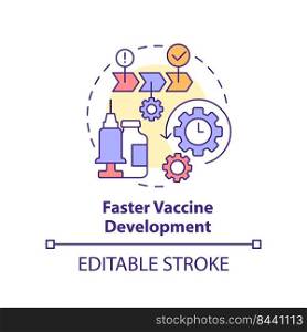 Faster vaccine development concept icon. Rapid injection design. Pandemic prevention abstract idea thin line illustration. Isolated outline drawing. Editable stroke. Arial, Myriad Pro-Bold fonts used. Faster vaccine development concept icon