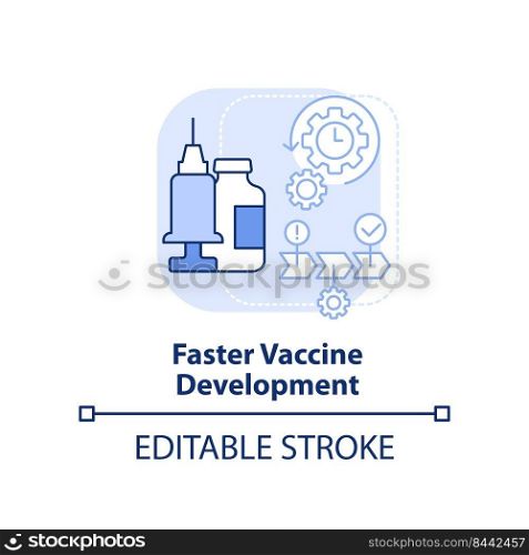 Faster vaccine development light blue concept icon. Pandemic prevention abstract idea thin line illustration. Isolated outline drawing. Editable stroke. Arial, Myriad Pro-Bold fonts used. Faster vaccine development light blue concept icon