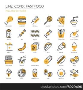 Fastfood, thin line icons set ,pixel perfect icon