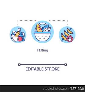 Fasting concept icon. Hunger therapy idea thin line illustration. Willing abstinence, reduction of food. Balanced diet. Vector isolated outline RGB color drawing. Editable stroke