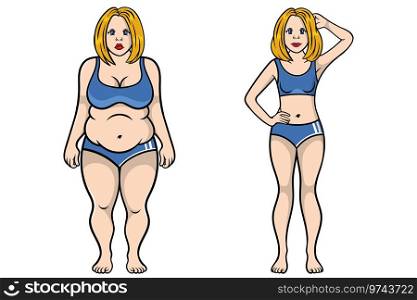 Fat and slim women before after weight loss Vector Image