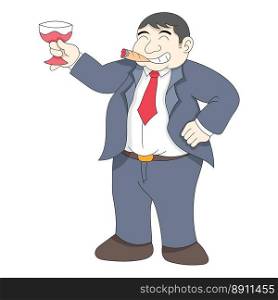 fat boss is celebrating successful sale of company assets. vector design illustration art