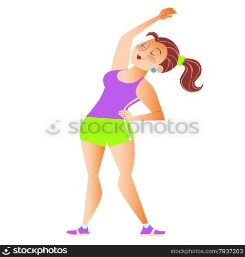 Fat girl doing gymnastics is the sport of gymnastics. Mature woman. Fat girl doing gymnastics sports physiotherapy