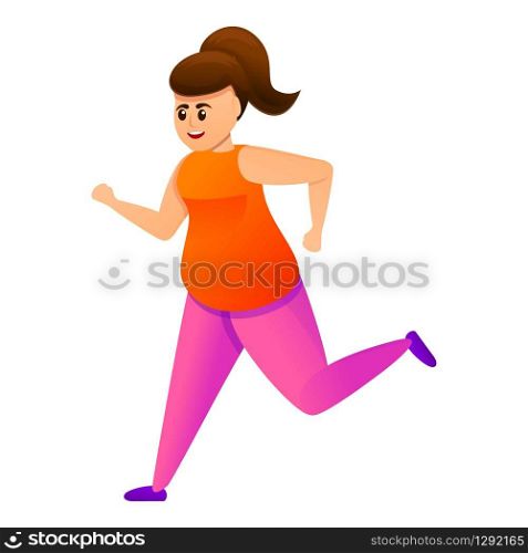 Fat girl running icon. Cartoon of fat girl running vector icon for web design isolated on white background. Fat girl running icon, cartoon style