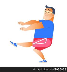 Fat man plays sports. Gymnastics health weight loss. Fat man plays sports