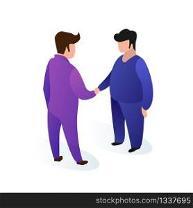Fat Men in Trendy Suits With no Emotion Face. Office Workers Greet Each other with Handshake. Sedentary Lifestyle Leads to Changes in Shape. Vector Illustration on White Background.. Fat Men in Trendy Suits with no Emotion Face.