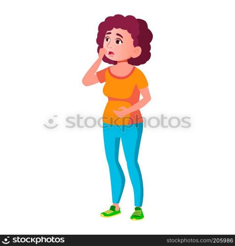 Fat Teen Girl Poses Vector. Emotional, Pose. Diet, Fitness, Health. For Advertising, Placard, Print Design. Isolated Cartoon Illustration 