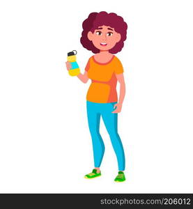 Fat Teen Girl Poses Vector. Emotional, Pose. Diet, Fitness, Health. For Advertising, Placard, Print Design. Isolated Cartoon Illustration 