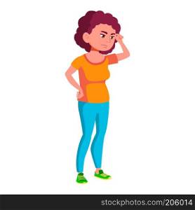 Fat Teen Girl Poses Vector. Emotional, Pose. Diet, Fitness, Health. For Advertising, Placard, Print Design. Isolated Cartoon Illustration 