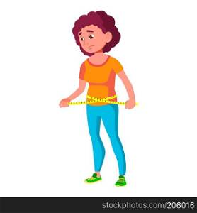 Fat Teen Girl Poses Vector. Emotional, Pose. Diet, Fitness, Health. For Advertising, Placard, Print Design. Isolated Cartoon Illustration
