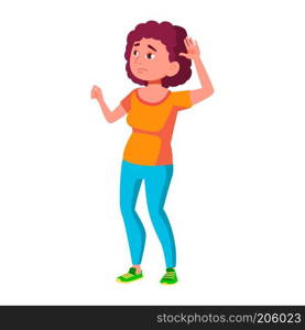 Fat Teen Girl Poses Vector. Emotional, Pose. Diet, Fitness, Health. For Advertising, Placard, Print Design. Isolated Cartoon Illustration 