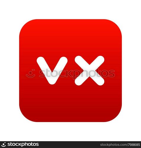 Fat tick and cross icon digital red for any design isolated on white vector illustration. Fat tick and cross icon digital red