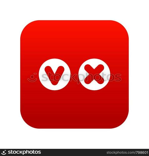 Fat tick and cross in circles icon digital red for any design isolated on white vector illustration. Fat tick and cross in circles icon digital red