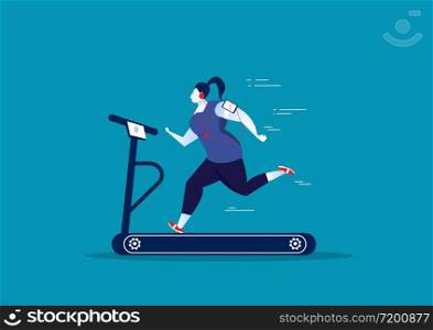 fat woman exercise on sport stationary treadmill.vector