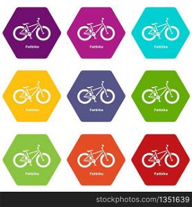 Fatbike icons 9 set coloful isolated on white for web. Fatbike icons set 9 vector