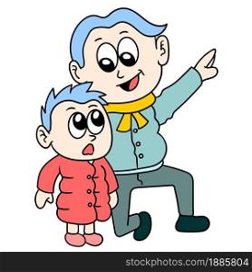 father and son are very close. vector illustration of cartoon doodle sticker draw