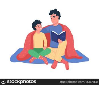 Father and son reading semi flat color vector characters. Sitting figures. Full body people on white. Family isolated modern cartoon style illustration for graphic design and animation. Father and son reading semi flat color vector characters