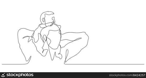 father carrying baby with pointing pose on shoulders vector illustration. one line drawing and continuouse style