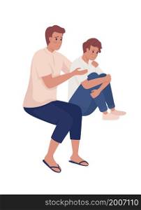 Father embracing son shoulders semi flat color vector characters. Sitting figures. Full body people on white. Family support isolated modern cartoon style illustration for graphic design and animation. Father embracing son shoulders semi flat color vector characters