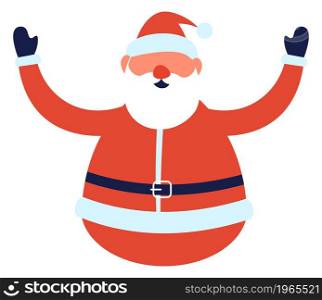 Father frost, saint nicholas or santa claus wearing traditional costume with belt and hat. Isolated winter character, new year and christmas greetings and fun celebration. Vector in flat style. Santa Claus xmas and new year character vector