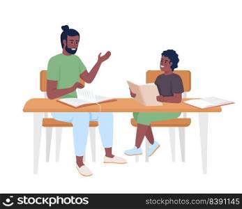 Father helping male child with homework semi flat color vector characters. Editable figures. Full body people on white. Simple cartoon style illustration for web graphic design and animation. Father helping male child with homework semi flat color vector characters