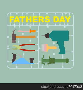 Father&rsquo;s day. A set of tools for men: drill and hammer, screwdriver and brush. Greeting card. Vector illustration&#xA;