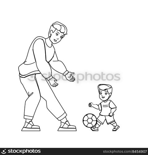 father son ball vector. child boy, family sport, soccer parent dad, football park father son ball character. people black line pencil drawing vector illustration. father son ball vector
