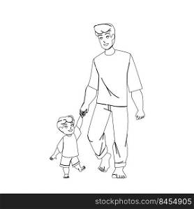 father son beach vector. family child dad, vacation fun, holiday outside father son beach character. people black line pencil drawing vector illustration. father son beach vector