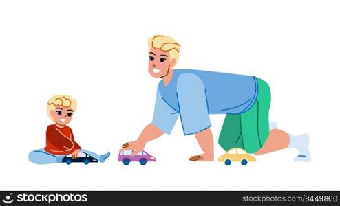 father son car vector. home play toy, adult dad, home drive, floor joy father son car character. people flat cartoon illustration. father son car vector