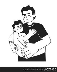 Father taking baby everywhere monochrome concept vector spot illustration. Newborn inside sling carrier 2D flat bw cartoon characters for web UI design. Isolated editable hand drawn hero image. Father taking baby everywhere monochrome concept vector spot illustration