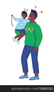 Father with son decorate semi flat color vector characters. Posing figures. Full body people on white. Christmas isolated modern cartoon style illustration for graphic design and animation. Father with son decorate semi flat color vector characters