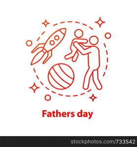 Fatherhood concept icon. Father's Day. Parenthood idea thin line illustration. Father playing with child. Vector isolated outline drawing. Fatherhood concept icon
